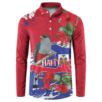 Haiti Independence Day Button Sweatshirt 1804 Proud Ayiti Map Hispaniolan Trogon
