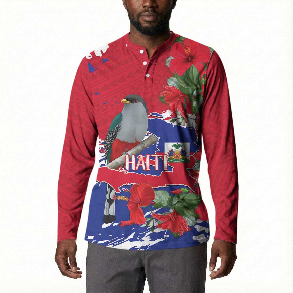 Haiti Independence Day Button Sweatshirt 1804 Proud Ayiti Map Hispaniolan Trogon
