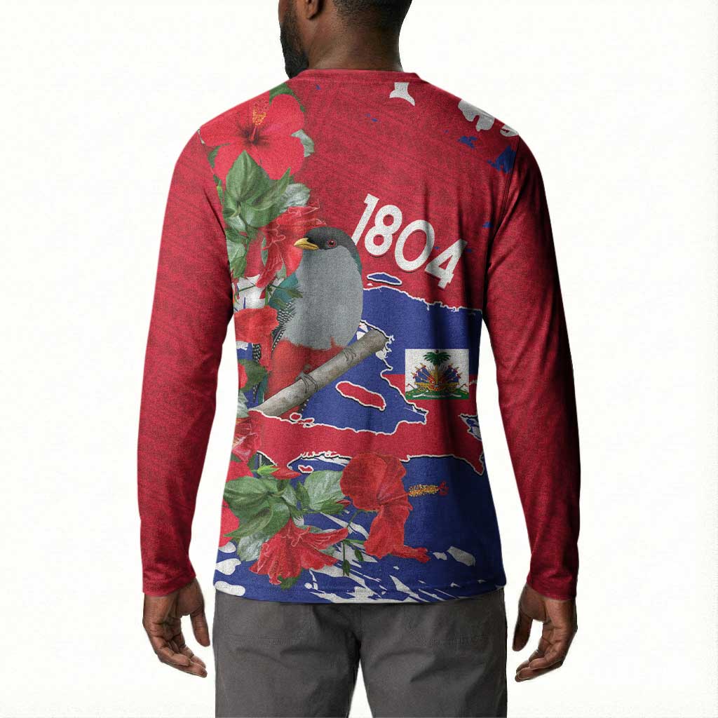Haiti Independence Day Button Sweatshirt 1804 Proud Ayiti Map Hispaniolan Trogon