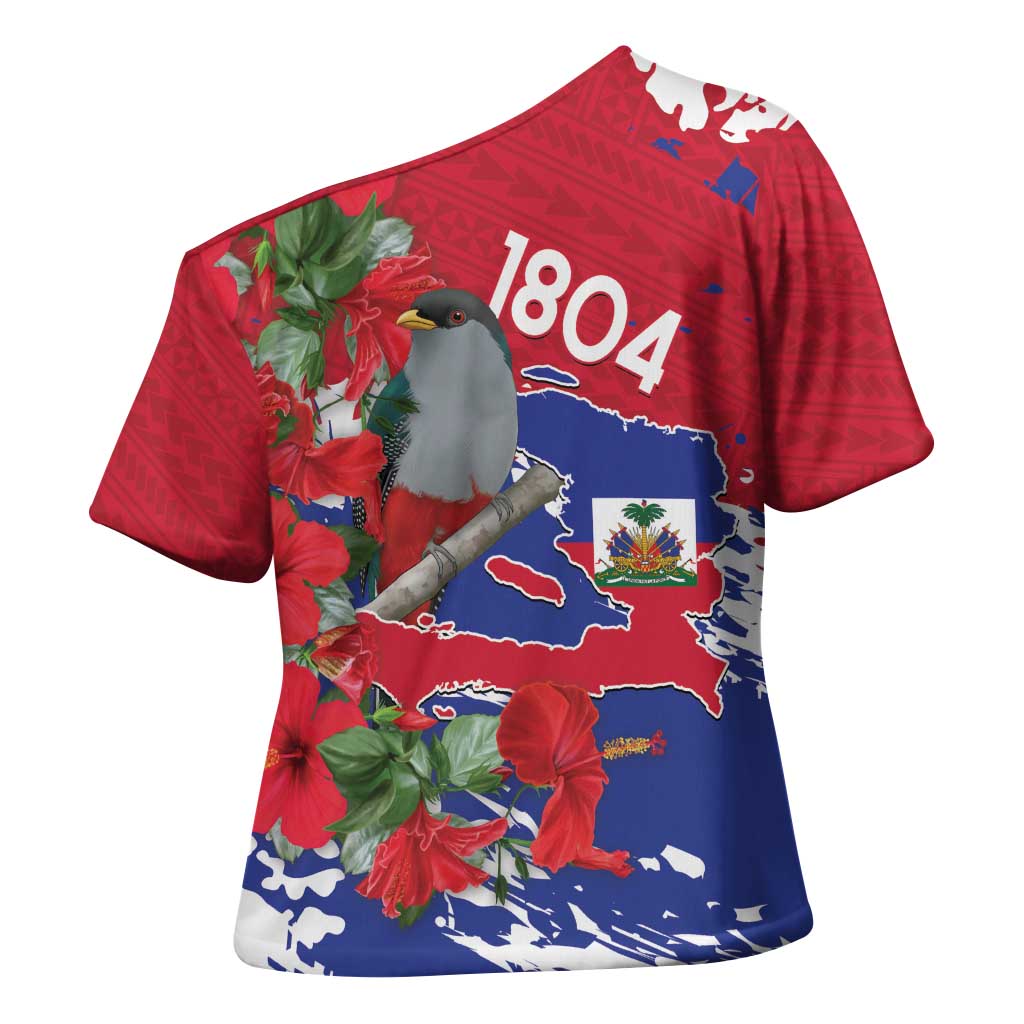 Haiti Independence Day Cross Shoulder Shirt 1804 Proud Ayiti Map Hispaniolan Trogon