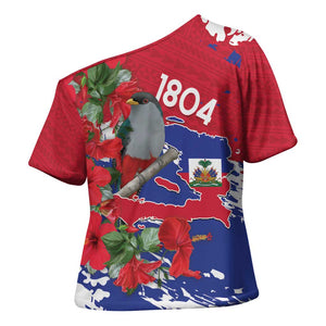 Haiti Independence Day Cross Shoulder Shirt 1804 Proud Ayiti Map Hispaniolan Trogon