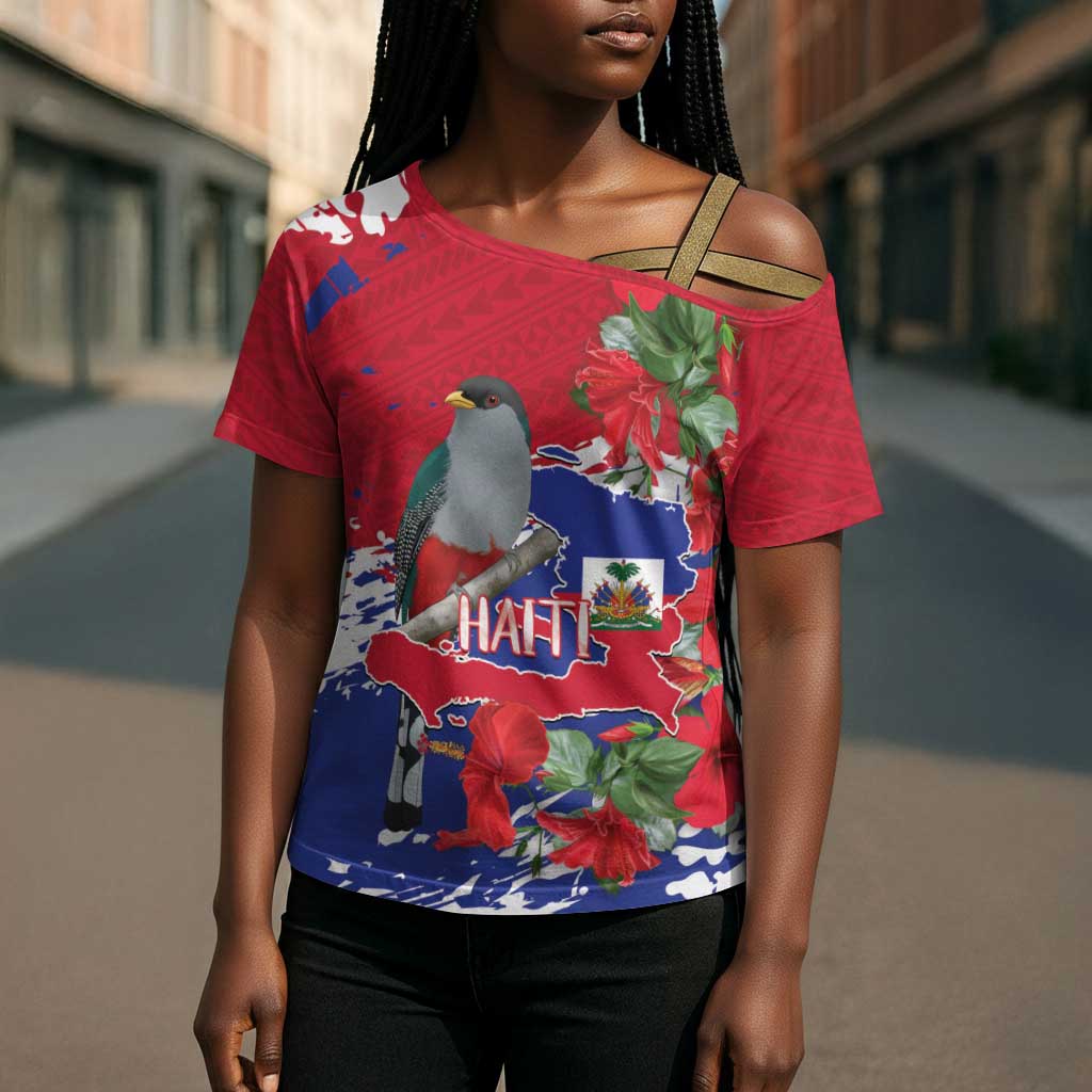 Haiti Independence Day Cross Shoulder Shirt 1804 Proud Ayiti Map Hispaniolan Trogon