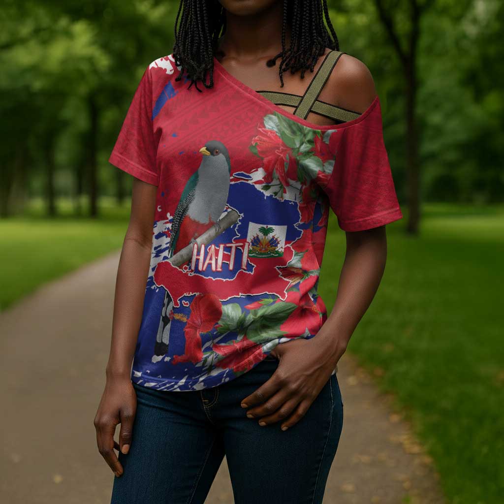 Haiti Independence Day Cross Shoulder Shirt 1804 Proud Ayiti Map Hispaniolan Trogon
