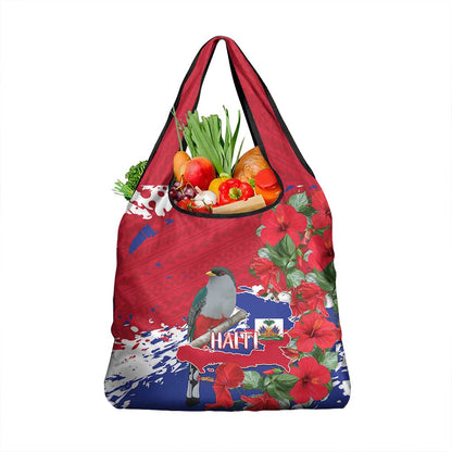 Afro Haiti Independence Day Grocery Bag 1804 Proud Ayiti Map Hispaniolan Trogon - African Pride