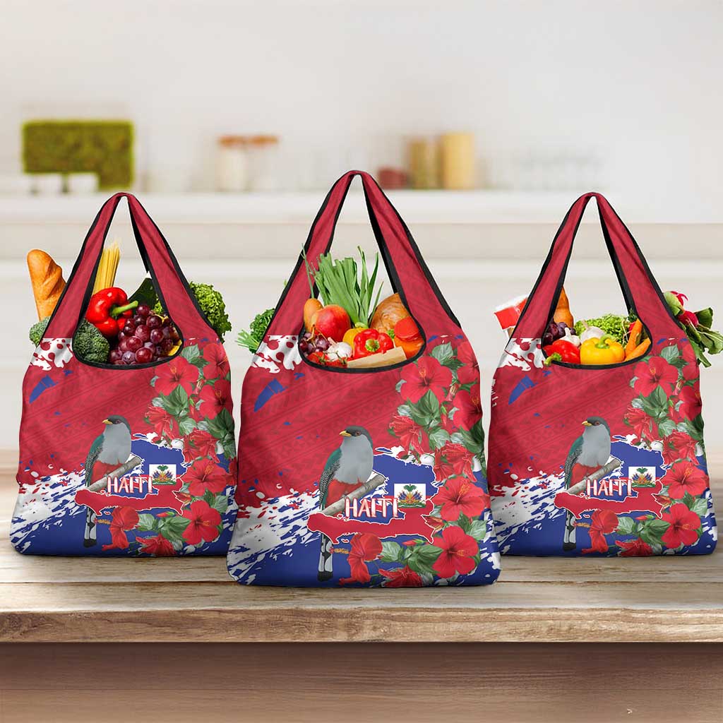 Afro Haiti Independence Day Grocery Bag 1804 Proud Ayiti Map Hispaniolan Trogon - African Pride