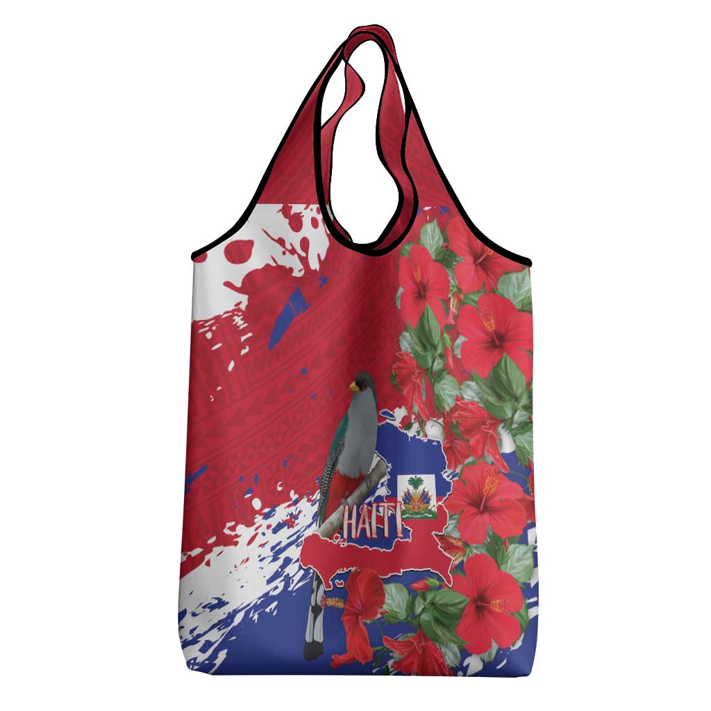 Afro Haiti Independence Day Grocery Bag 1804 Proud Ayiti Map Hispaniolan Trogon - African Pride