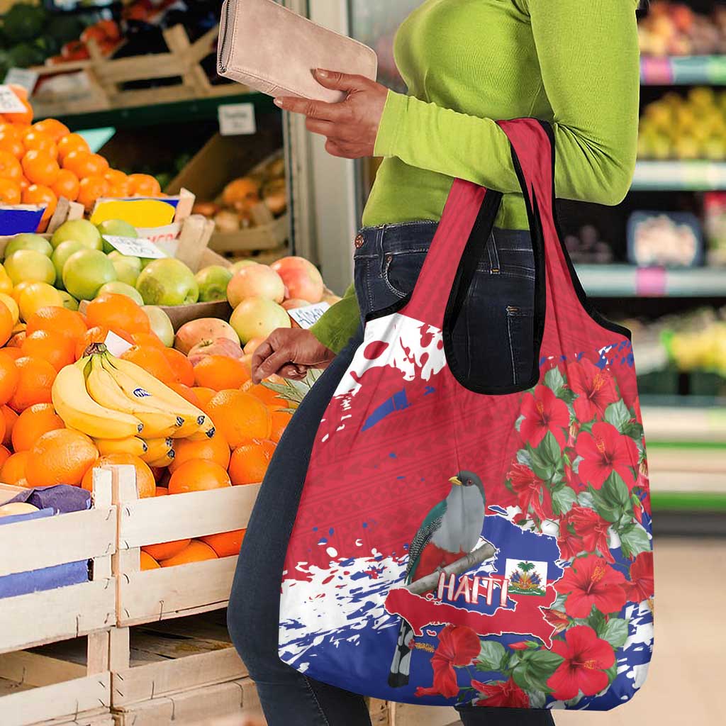 Afro Haiti Independence Day Grocery Bag 1804 Proud Ayiti Map Hispaniolan Trogon - African Pride