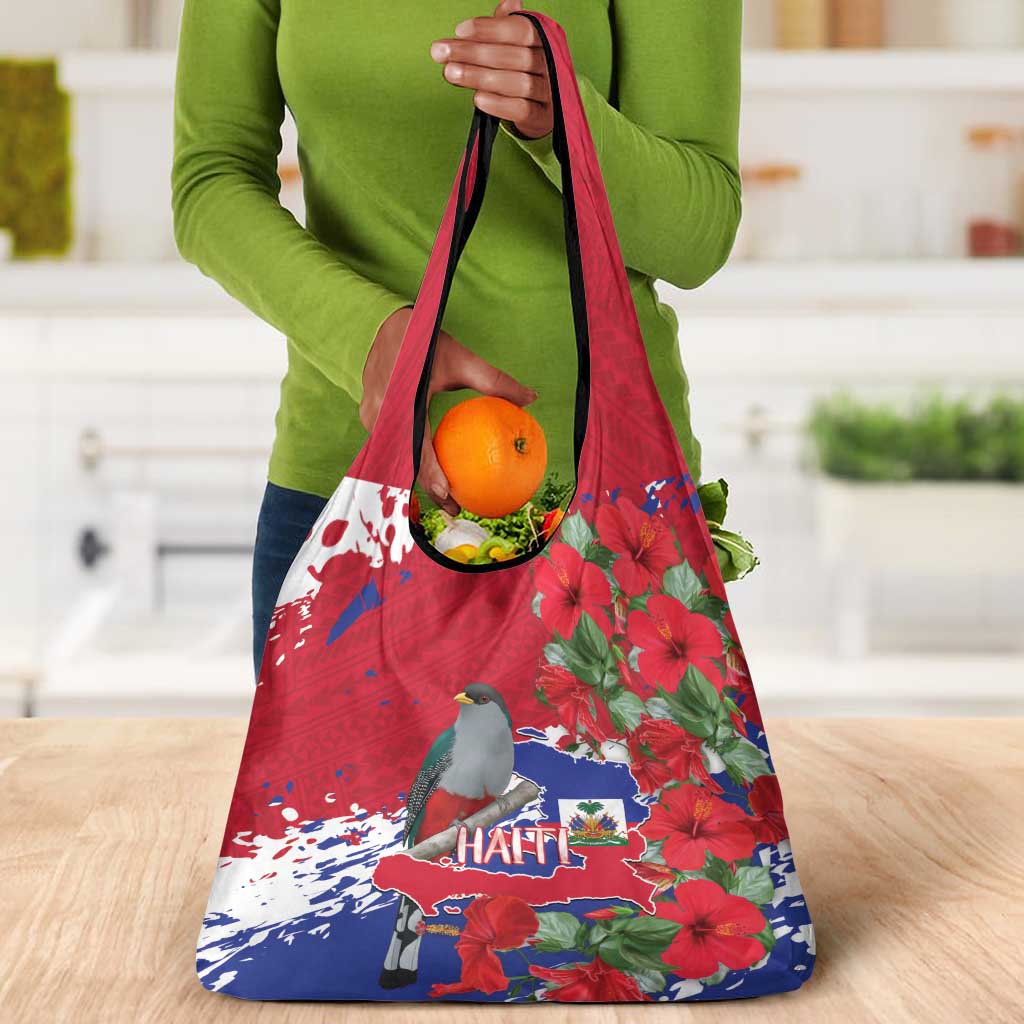 Afro Haiti Independence Day Grocery Bag 1804 Proud Ayiti Map Hispaniolan Trogon - African Pride