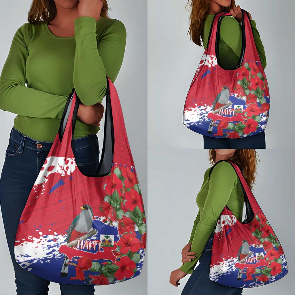 Afro Haiti Independence Day Grocery Bag 1804 Proud Ayiti Map Hispaniolan Trogon - African Pride
