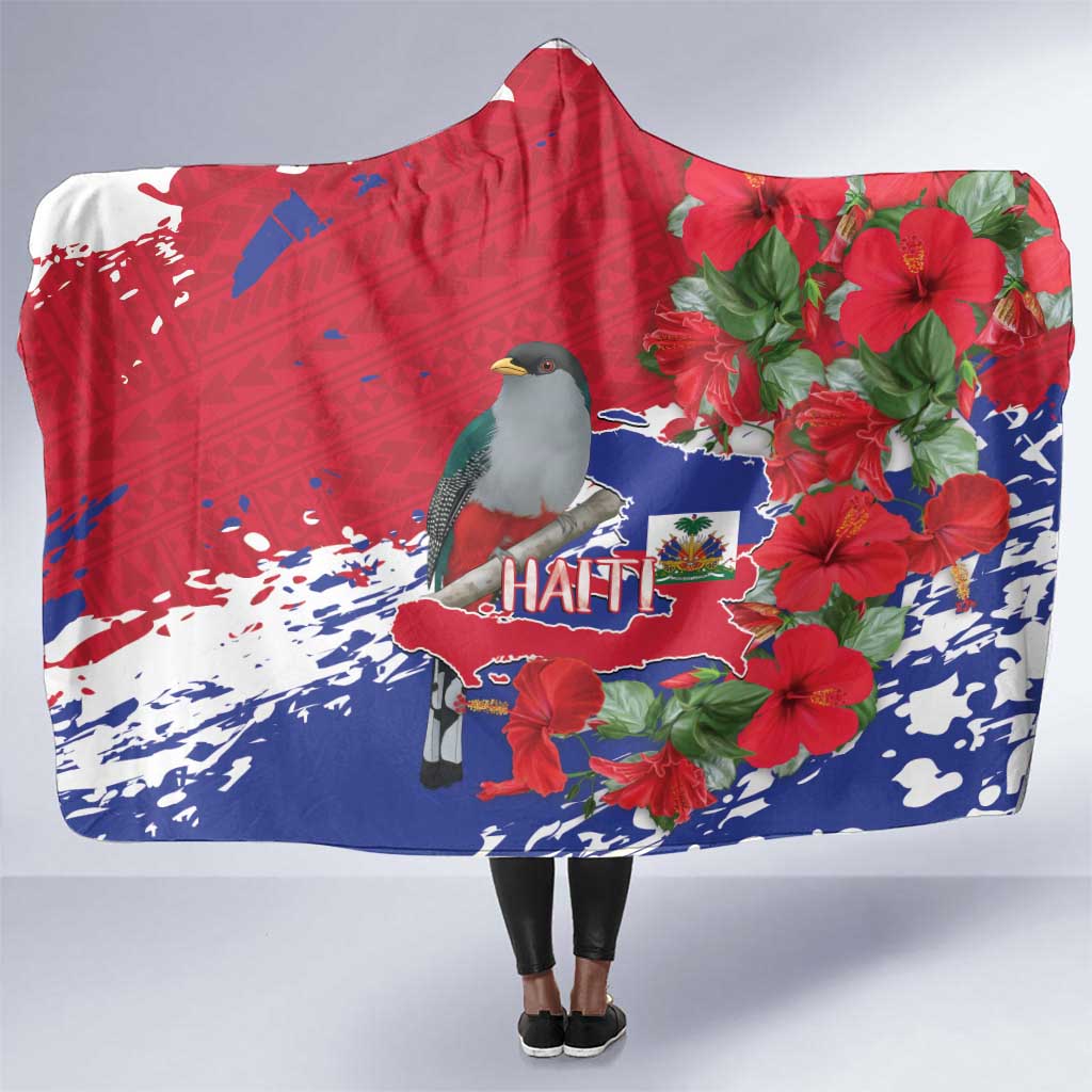 Afro Haiti Independence Day Hooded Blanket 1804 Proud Ayiti Map Hispaniolan Trogon - African Pride
