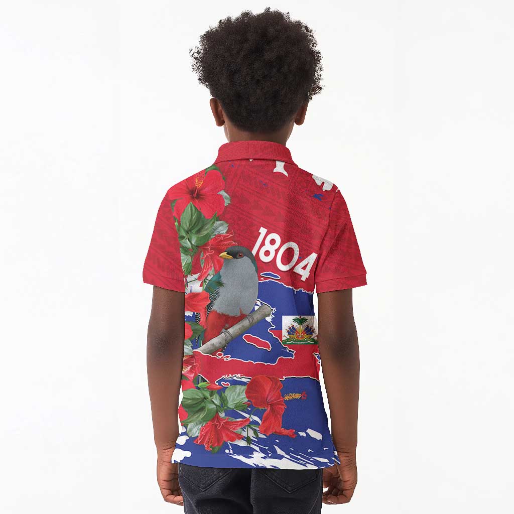 Afro Haiti Independence Day Kid Polo Shirt 1804 Proud Ayiti Map Hispaniolan Trogon LT14