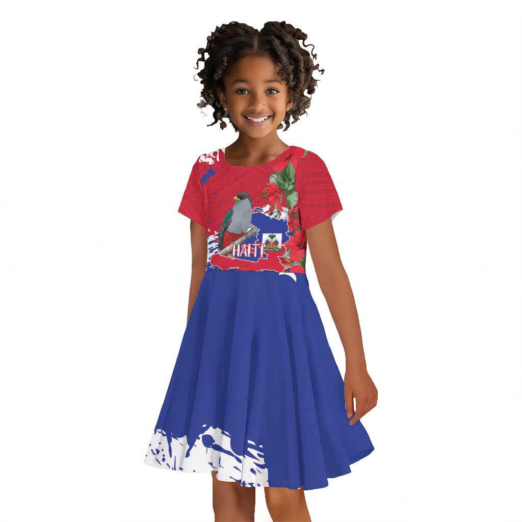 Afro Haiti Independence Day Kid Short Sleeve Dress 1804 Proud Ayiti Map Hispaniolan Trogon LT14