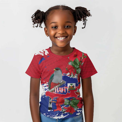 Afro Haiti Independence Day Kid T shirt 1804 Proud Ayiti Map Hispaniolan Trogon LT14