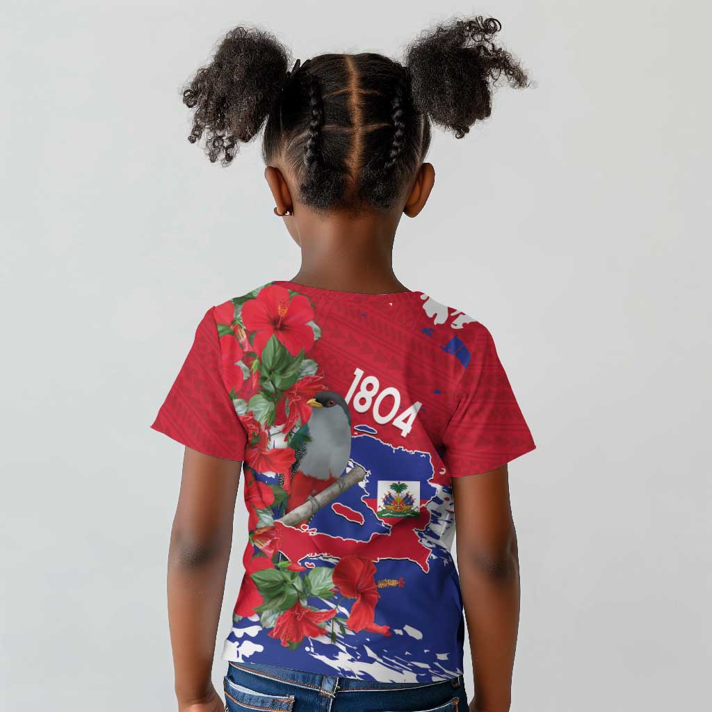 Afro Haiti Independence Day Kid T shirt 1804 Proud Ayiti Map Hispaniolan Trogon LT14