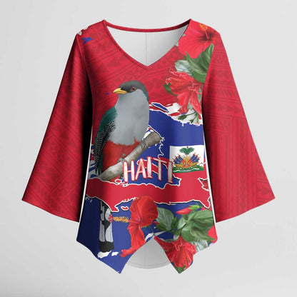 Haiti Independence Day Kimono Sleeve Blouse 1804 Proud Ayiti Map Hispaniolan Trogon