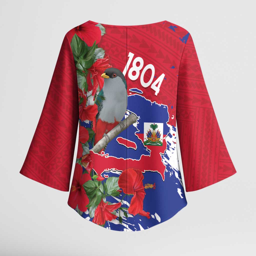 Haiti Independence Day Kimono Sleeve Blouse 1804 Proud Ayiti Map Hispaniolan Trogon