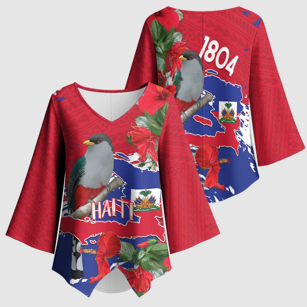 Haiti Independence Day Kimono Sleeve Blouse 1804 Proud Ayiti Map Hispaniolan Trogon