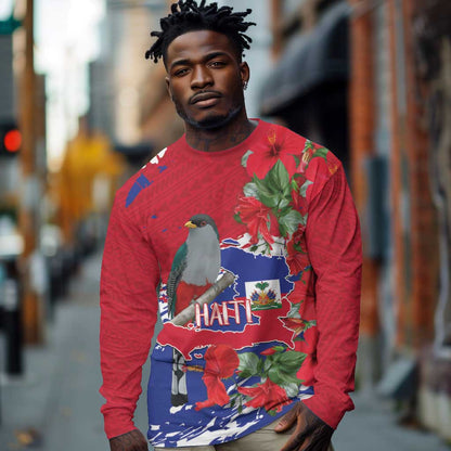 Afro Haiti Independence Day Long Sleeve Shirt 1804 Proud Ayiti Map Hispaniolan Trogon - African Pride