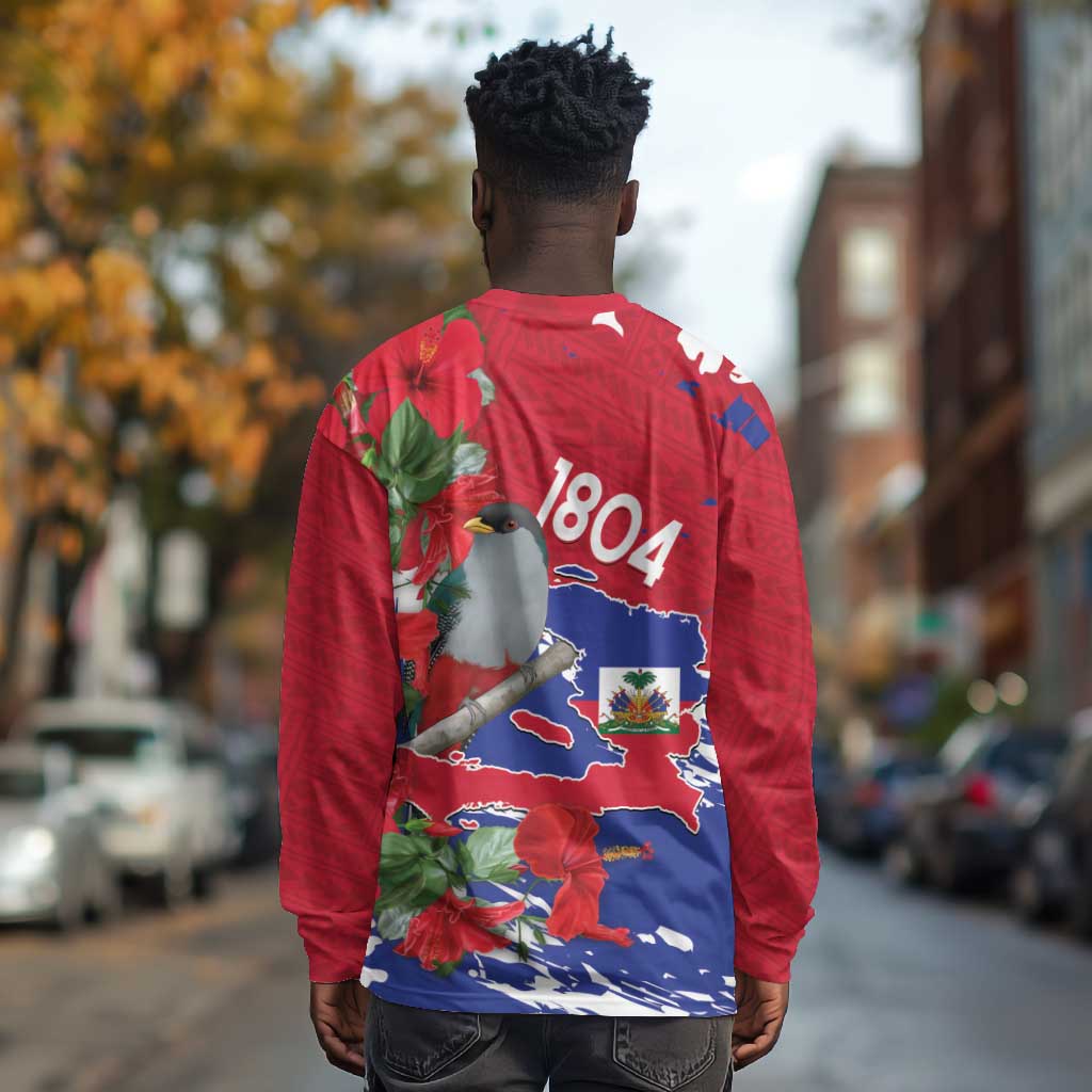 Afro Haiti Independence Day Long Sleeve Shirt 1804 Proud Ayiti Map Hispaniolan Trogon - African Pride