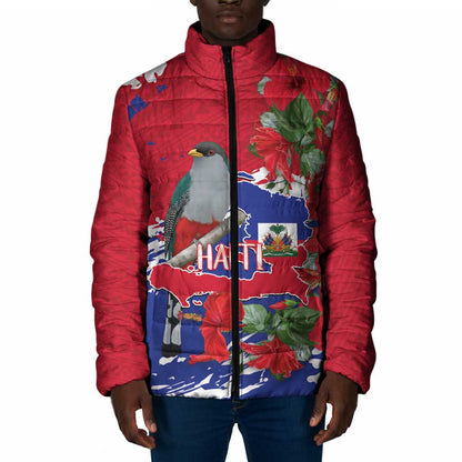 Haiti Independence Day Padded Jacket 1804 Proud Ayiti Map Hispaniolan Trogon