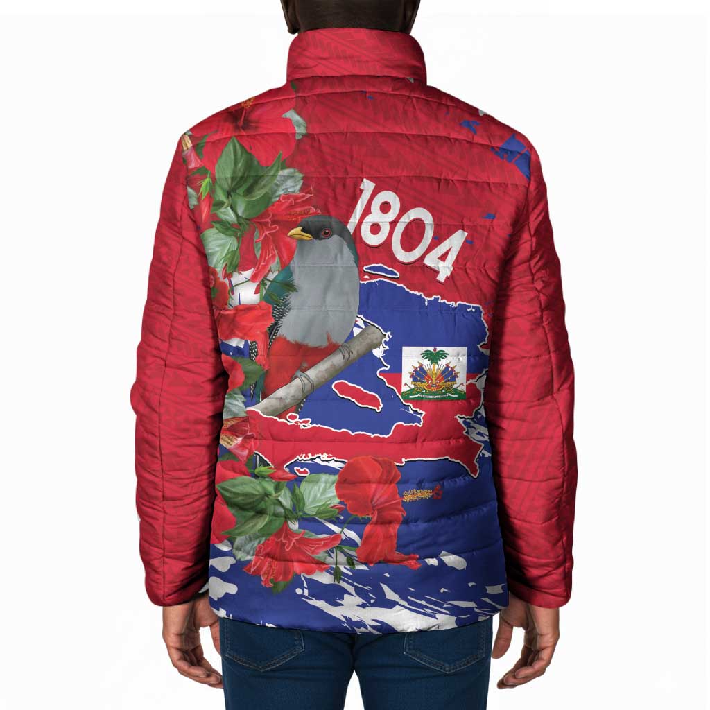 Haiti Independence Day Padded Jacket 1804 Proud Ayiti Map Hispaniolan Trogon