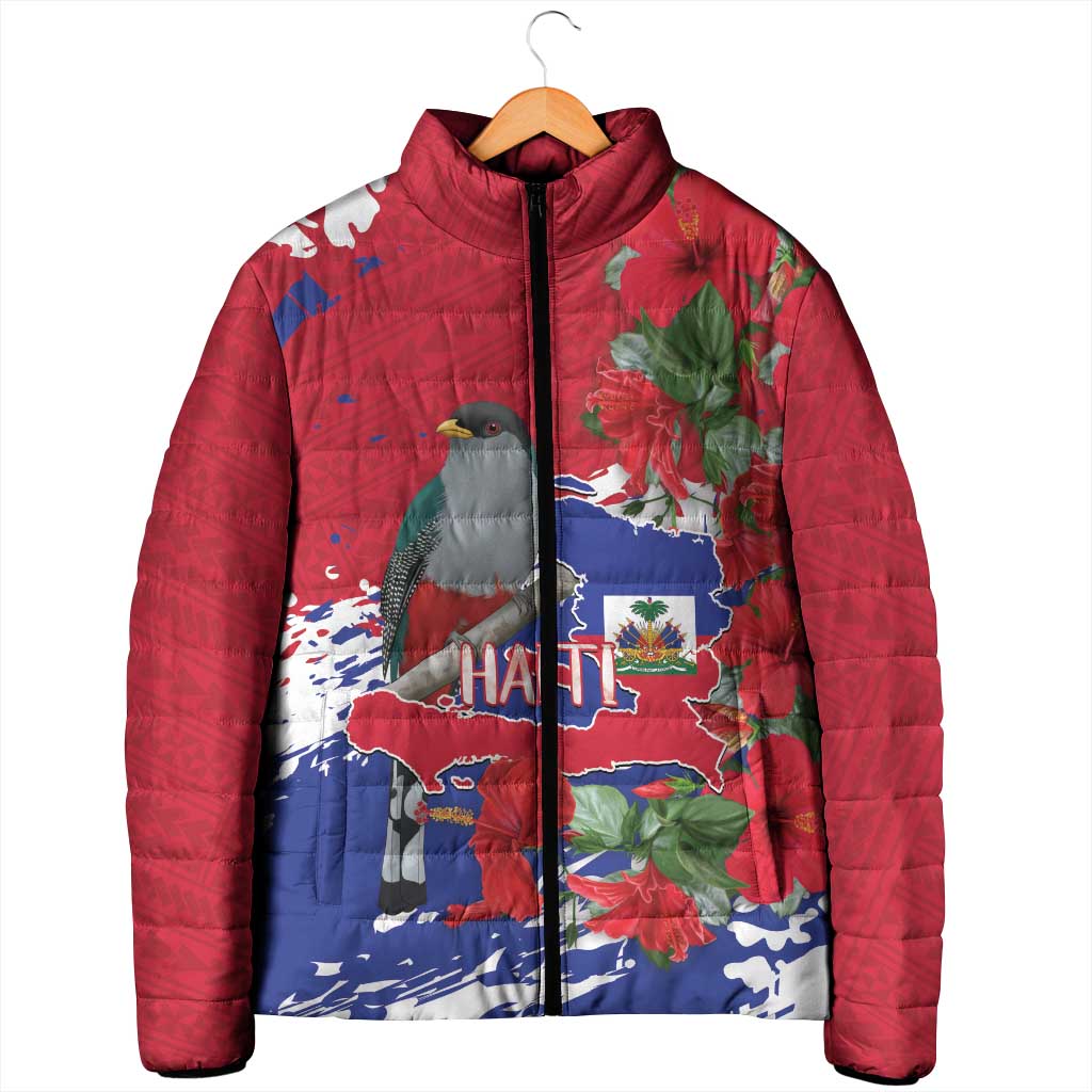 Haiti Independence Day Padded Jacket 1804 Proud Ayiti Map Hispaniolan Trogon