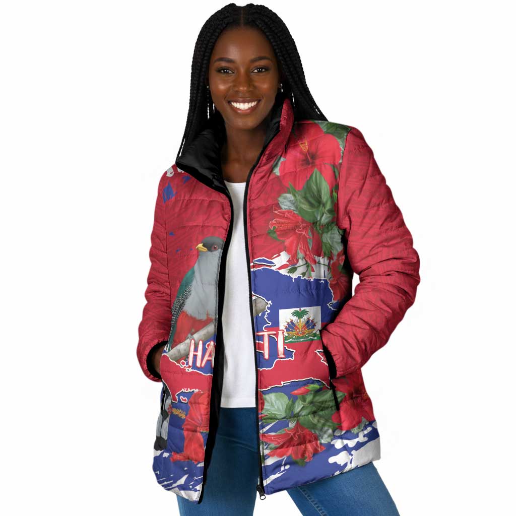 Haiti Independence Day Padded Jacket 1804 Proud Ayiti Map Hispaniolan Trogon