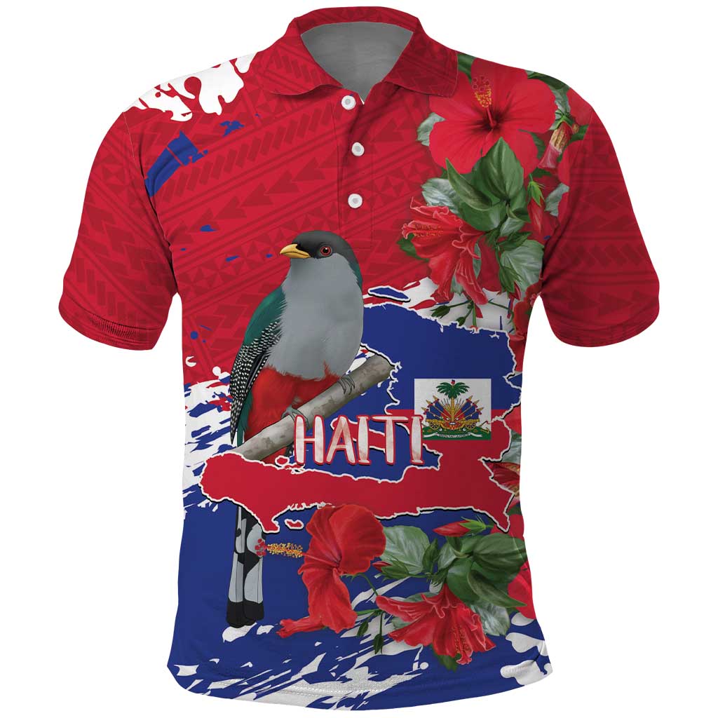 Afro Haiti Independence Day Polo Shirt 1804 Proud Ayiti Map Hispaniolan Trogon LT14
