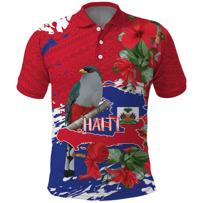 Afro Haiti Independence Day Polo Shirt 1804 Proud Ayiti Map Hispaniolan Trogon LT14