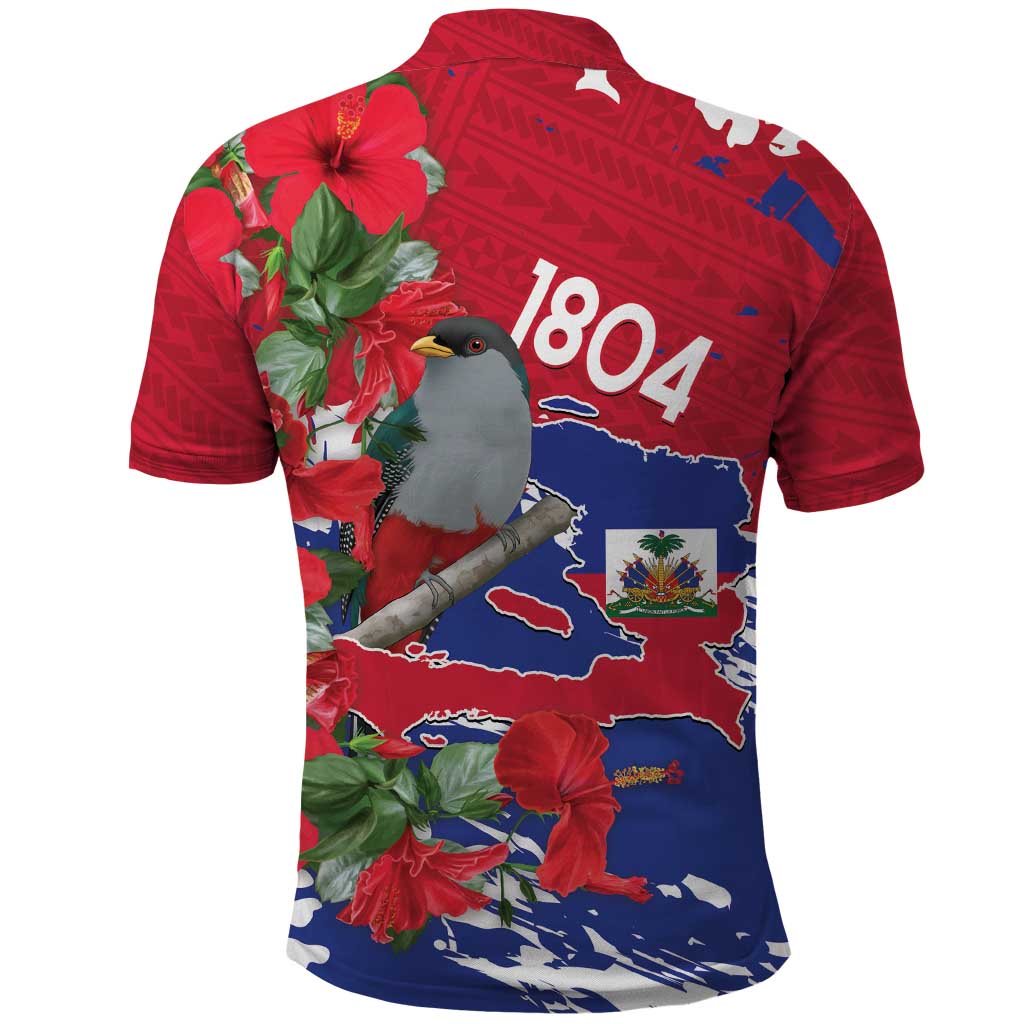 Afro Haiti Independence Day Polo Shirt 1804 Proud Ayiti Map Hispaniolan Trogon LT14