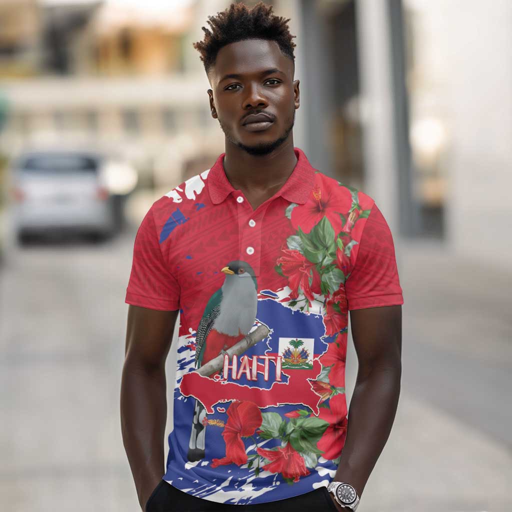 Afro Haiti Independence Day Polo Shirt 1804 Proud Ayiti Map Hispaniolan Trogon LT14