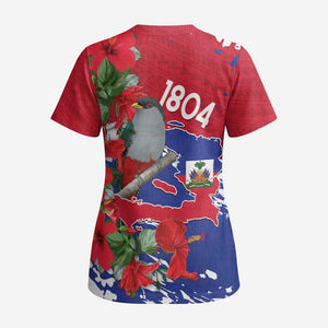 Afro Haiti Independence Day Scrub Top 1804 Proud Ayiti Map Hispaniolan Trogon - African Pride