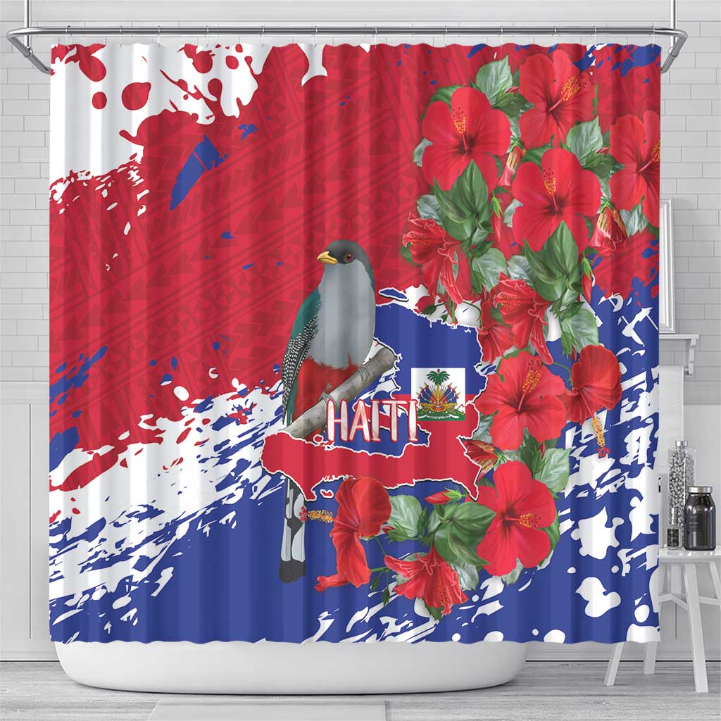 Afro Haiti Independence Day Shower Curtain 1804 Proud Ayiti Map Hispaniolan Trogon - African Pride