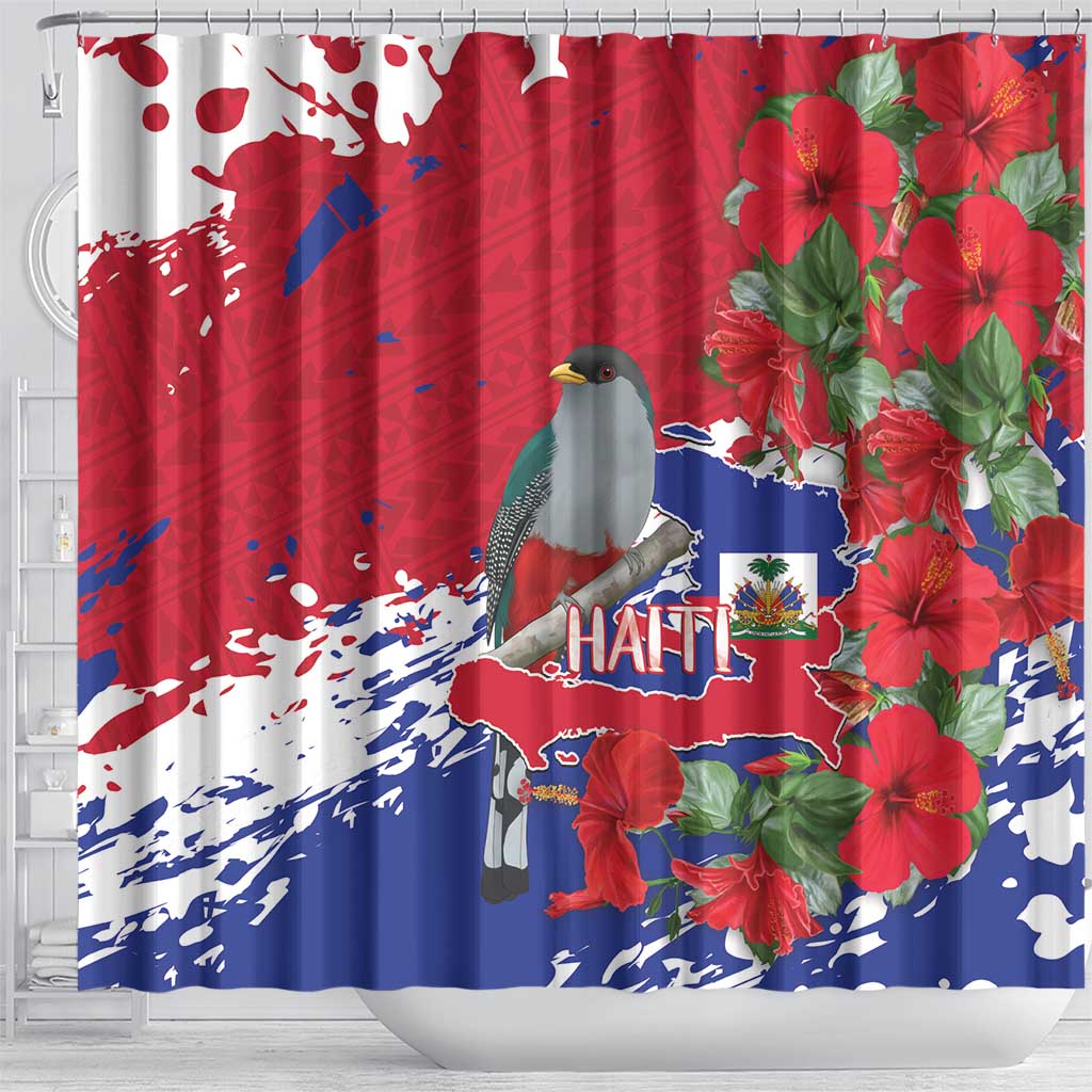 Afro Haiti Independence Day Shower Curtain 1804 Proud Ayiti Map Hispaniolan Trogon - African Pride