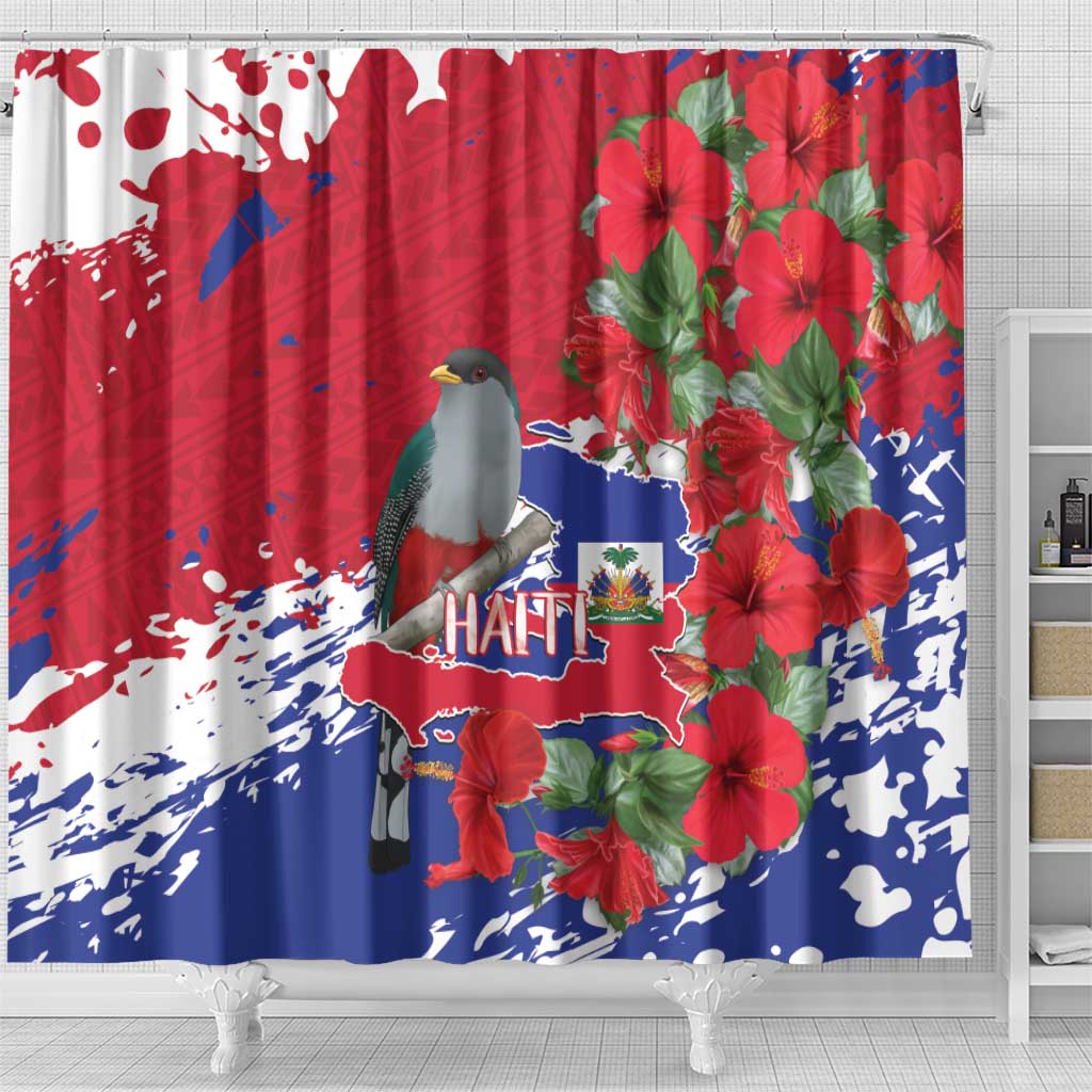 Afro Haiti Independence Day Shower Curtain 1804 Proud Ayiti Map Hispaniolan Trogon - African Pride