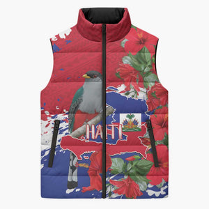 Haiti Independence Day Sleeveless Puffer Jacket 1804 Proud Ayiti Map Hispaniolan Trogon