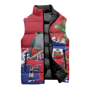 Haiti Independence Day Sleeveless Puffer Jacket 1804 Proud Ayiti Map Hispaniolan Trogon