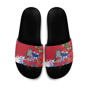Haiti Independence Day Slide Sandals 1804 Proud Ayiti Map Hispaniolan Trogon