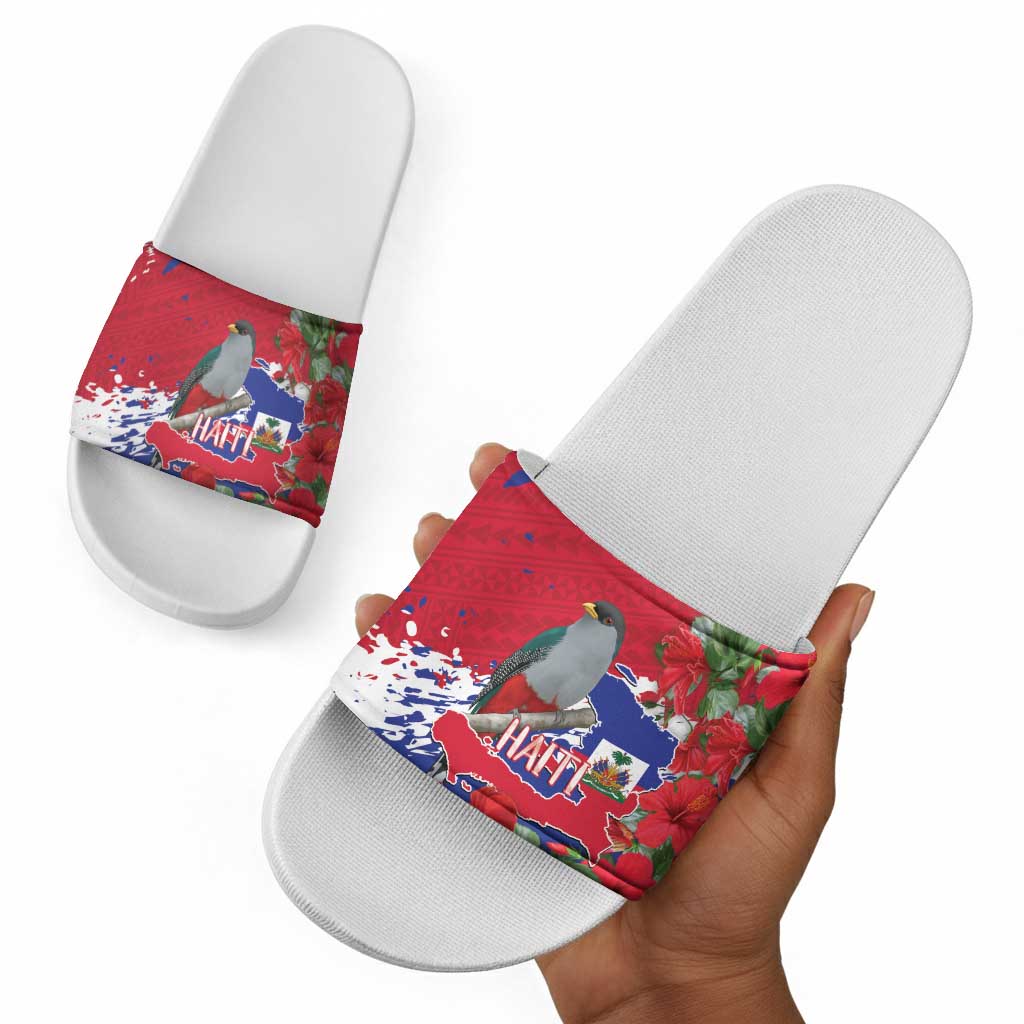 Haiti Independence Day Slide Sandals 1804 Proud Ayiti Map Hispaniolan Trogon