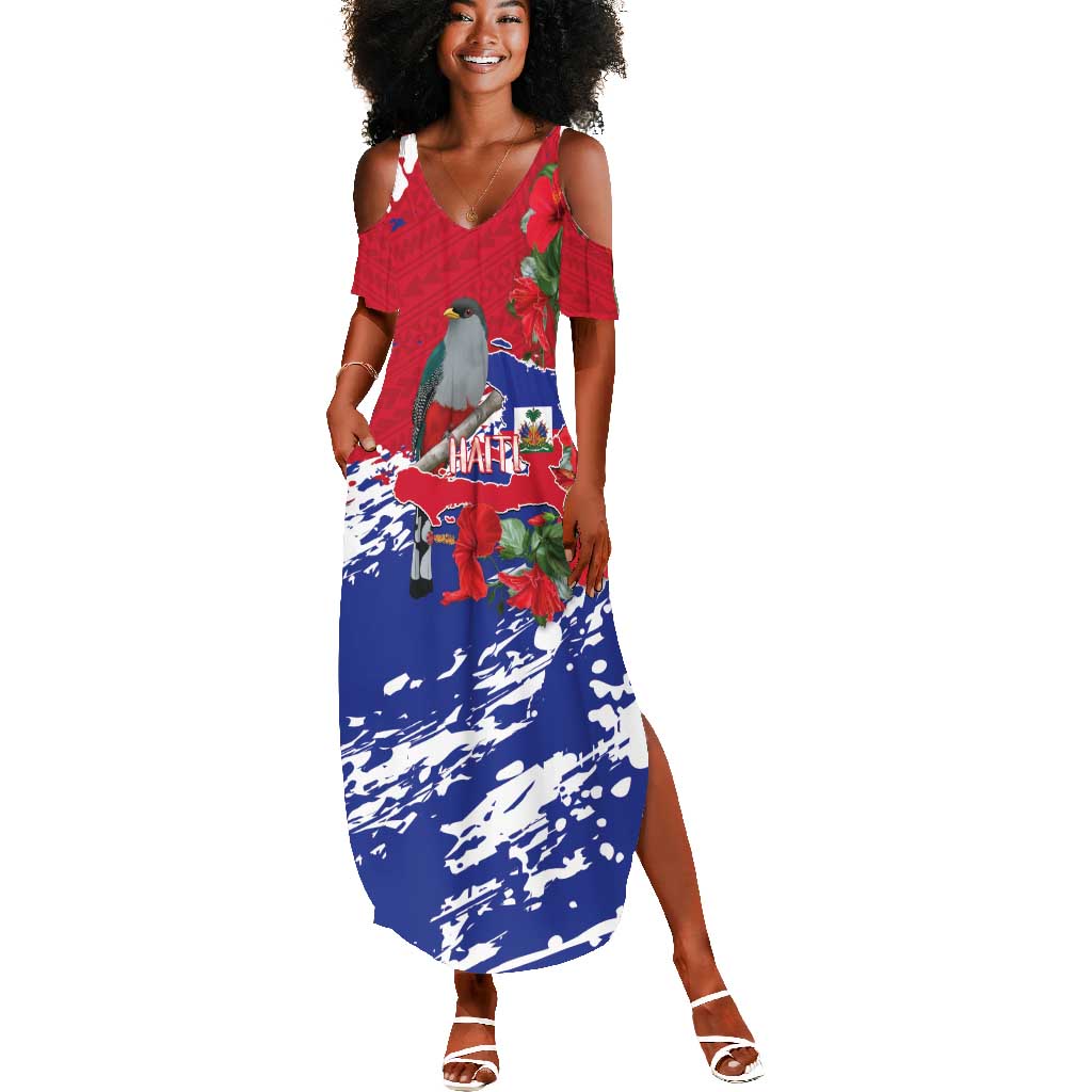 Afro Haiti Independence Day Summer Maxi Dress 1804 Proud Ayiti Map Hispaniolan Trogon LT14