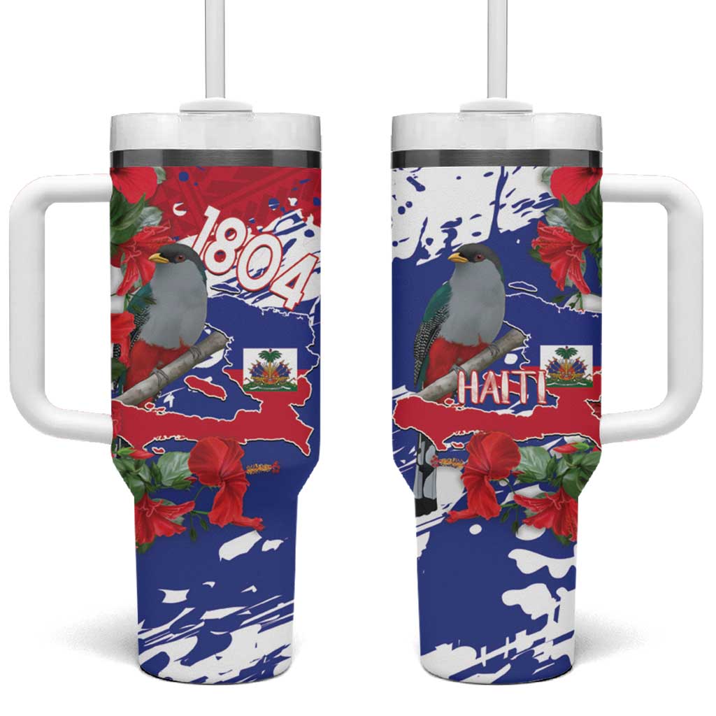 Afro Haiti Independence Day Tumbler With Handle 1804 Proud Ayiti Map Hispaniolan Trogon - African Pride