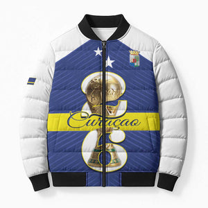 Personalized Curacao Football Bomber Puffer Jacket 2026 The Blue Wave is Rising