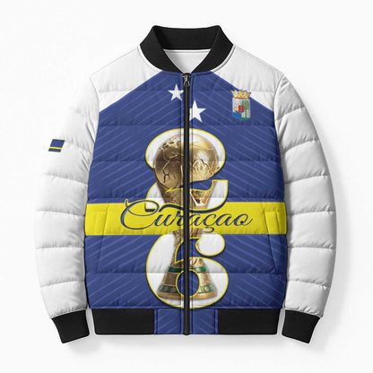 Personalized Curacao Football Bomber Puffer Jacket 2026 The Blue Wave is Rising