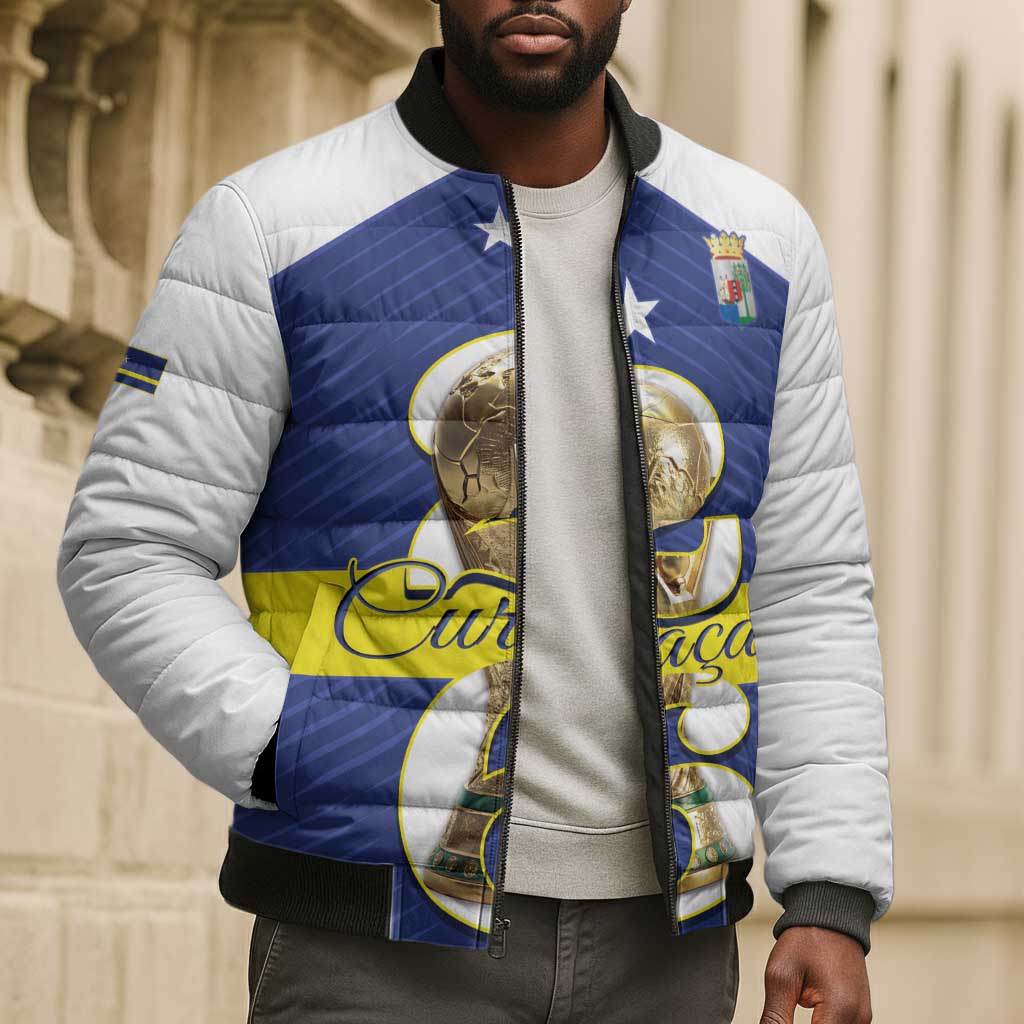 Personalized Curacao Football Bomber Puffer Jacket 2026 The Blue Wave is Rising