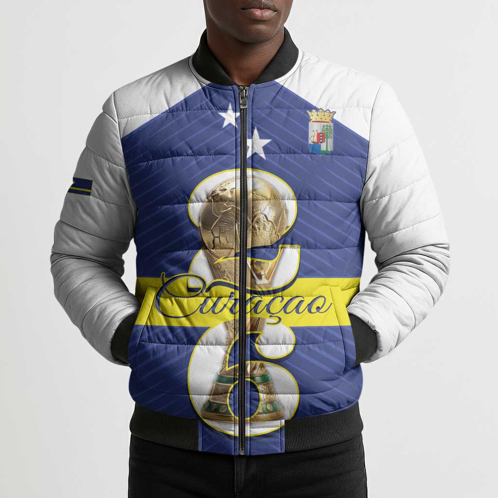 Personalized Curacao Football Bomber Puffer Jacket 2026 The Blue Wave is Rising