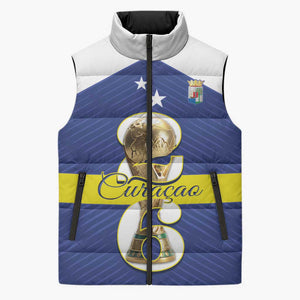 Personalized Curacao Football Sleeveless Puffer Jacket 2026 The Blue Wave is Rising