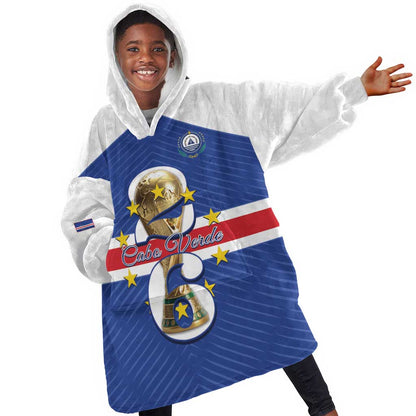 Personalized Afro Cape Verde Football Kid Wearable Blanket Hoodie 2026 Tubaroes Azuis First-ever World Cup - African Pride
