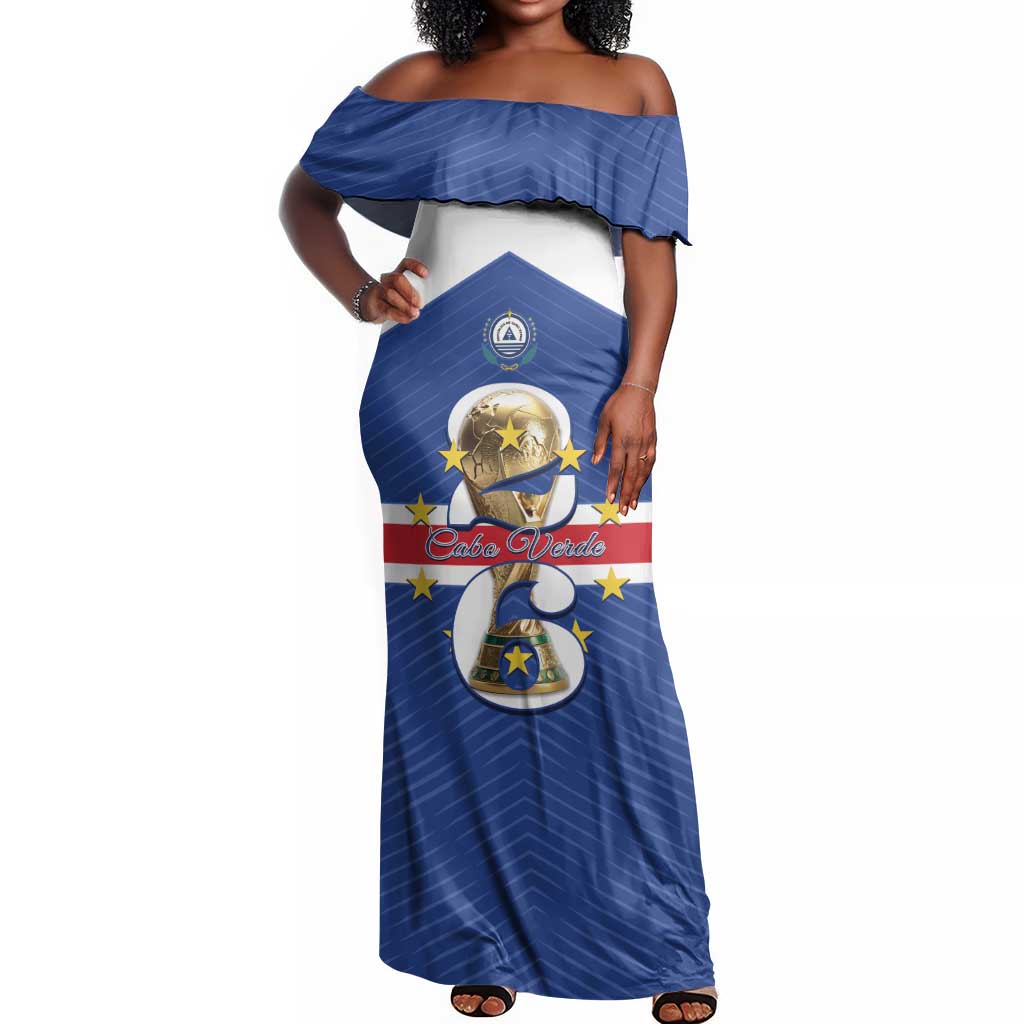 Personalized Afro Cape Verde Football Off Shoulder Maxi Dress 2026 Tubaroes Azuis First-ever World Cup - African Pride