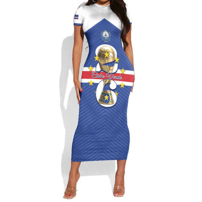 Personalized Afro Cape Verde Football Short Sleeve Bodycon Dress 2026 Tubaroes Azuis First-ever World Cup LT14
