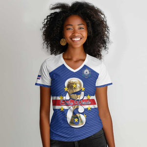 Personalized Afro Cape Verde Football Women V-Neck T-Shirt 2026 Tubaroes Azuis First-ever World Cup LT14